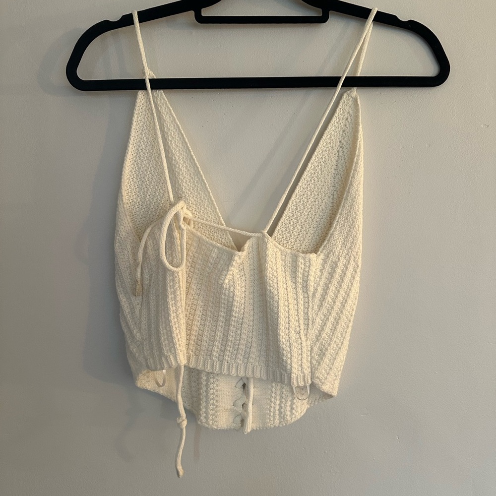 L.A. Hearts Ivory Knit Lace-Up Cropped Tank Top | Size M - Picture 2 of 4
